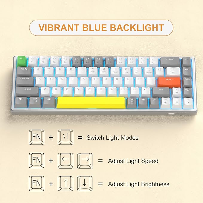 MageGee 60% Mechanical Gaming Keyboard,Hot-Swappable Compact Blue LED Backlit Gaming Keyboard